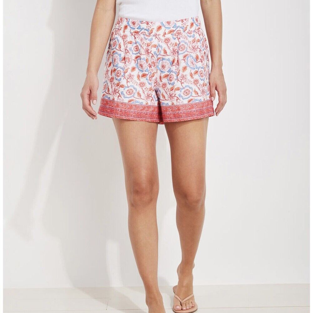 Vineyard Vines Frangipani Floral Luxe Red Blue Pull-on Shorts Women's Size XS
